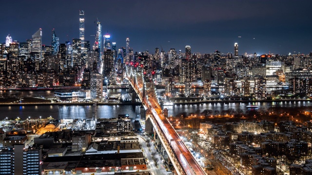 T/L WS HA PAN夜景Ed Koch Queensboro Bridge /美国纽约市视频素材