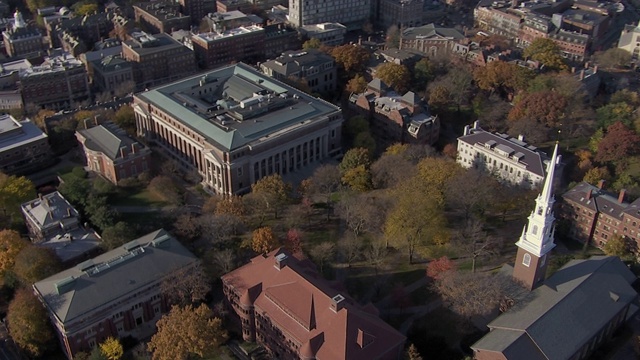 鸟瞰图在哈佛大学，剑桥，马萨诸塞州，美国视频素材