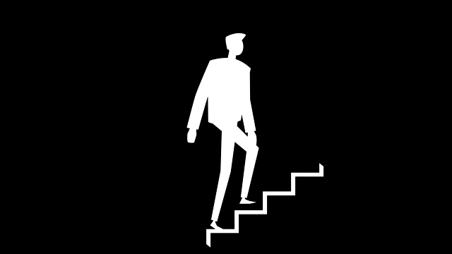 平面卡通多彩的人物动画。男性走上职业阶梯的情况视频素材画面1