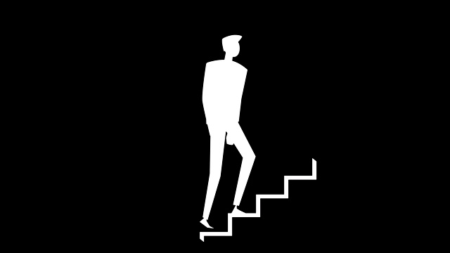 平面卡通多彩的人物动画。男性走上职业阶梯的情况视频素材画面2