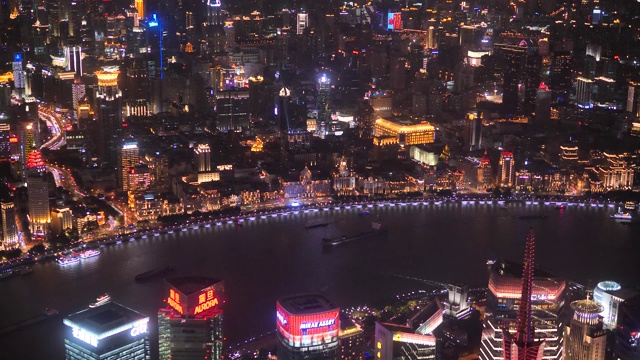 上海夜景鸟瞰图，70国庆灯光秀，4k镜头，延时视频。视频素材