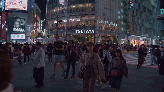 涉谷斑马线与游客在涉谷区旅游和购物，在日本东京的地标和著名的地方，旅游和日本的夜生活概念。4 k Dci的决议视频素材