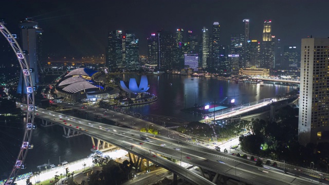 新加坡城市的夜景鸟瞰图视频素材