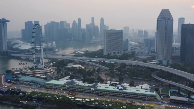 暮光中的新加坡城市鸟瞰图视频素材