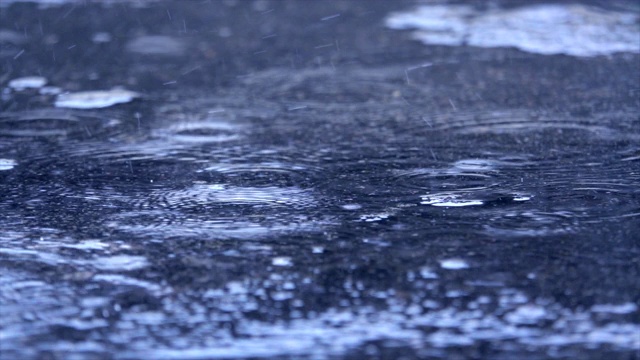 雨溅水泥地面慢镜头视频素材