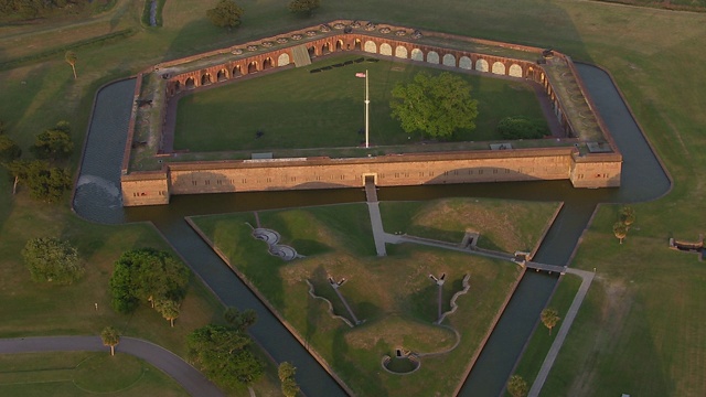 Fort Pulaski国家纪念碑鸟瞰图，萨凡纳，乔治亚州，美国视频素材