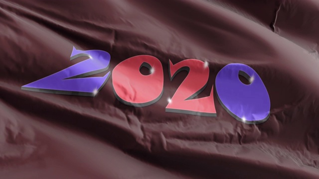 2020视频4K动画旗帜与挥舞效果。展望新的一年的未来视频素材画面2