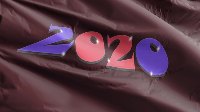 2020视频4K动画旗帜与挥舞效果。展望新的一年的未来视频素材画面4