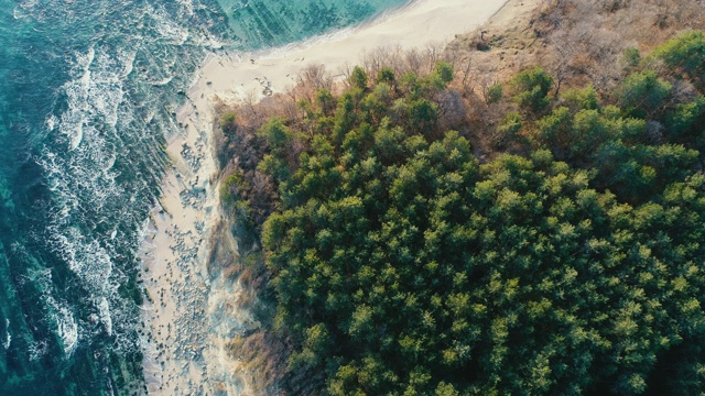 海水和海滩的鸟瞰图与石头海岸视频素材