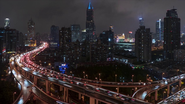 上海高速公路宽视野夜景时光流逝视频素材