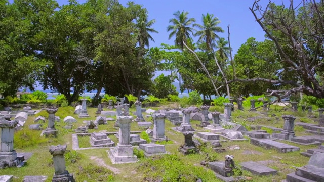 Old Historical Cemetery L'Union Estate with Tombstones near beach Anse Source d'Argent, La Digue，塞舌尔视频素材画面1