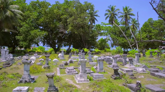 Old Historical Cemetery L'Union Estate with Tombstones near beach Anse Source d'Argent, La Digue，塞舌尔视频素材画面2