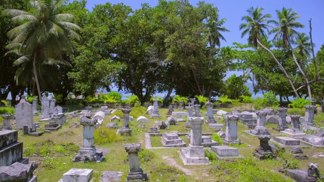 Old Historical Cemetery L'Union Estate with Tombstones near beach Anse Source d'Argent, La Digue，塞舌尔视频素材画面3