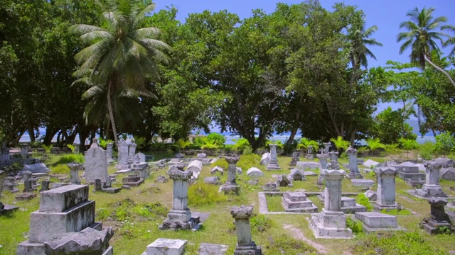 Old Historical Cemetery L'Union Estate with Tombstones near beach Anse Source d'Argent, La Digue，塞舌尔视频素材画面4
