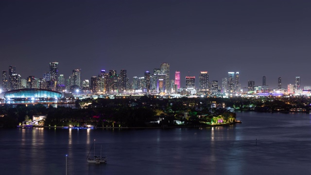 佛罗里达迈阿密天际线的夜晚时光流逝视频素材