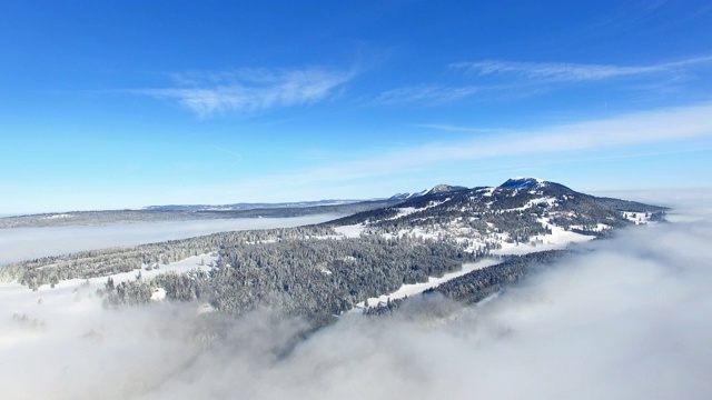 缓慢移动的空中拍摄的云雪山和森林视频素材