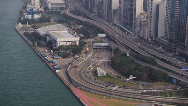 香港航拍v43西区海底隧道入口近景及市区景观。视频素材