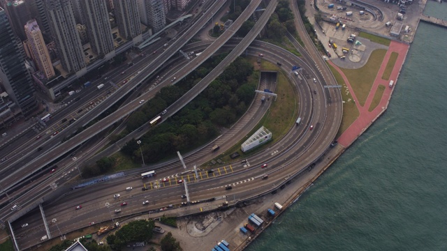 香港航拍v180，鸟瞰西区海底隧道入口视频素材