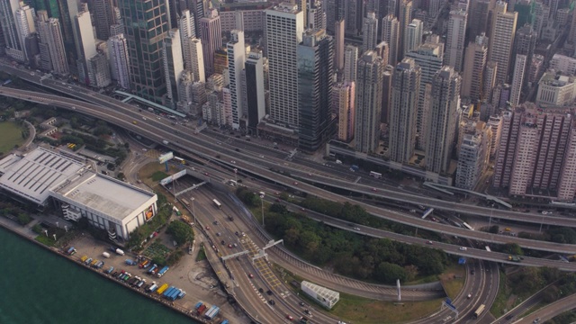 香港航拍v181鸟瞰西区海底隧道入口城市景观视频素材