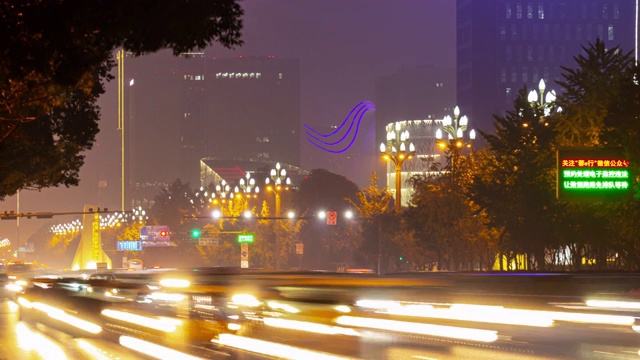 夜光照亮成都城市交通街道，时光流逝全景4k中国视频素材