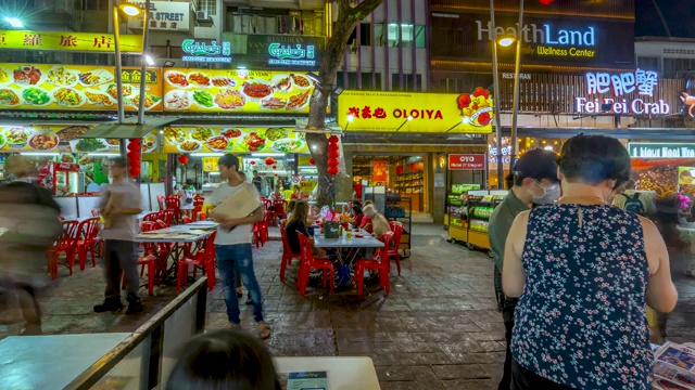 一群人走在当地的夜市。吉隆坡,马来西亚视频素材