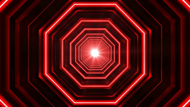 八角环氖红4K动画隧道视频素材画面3
