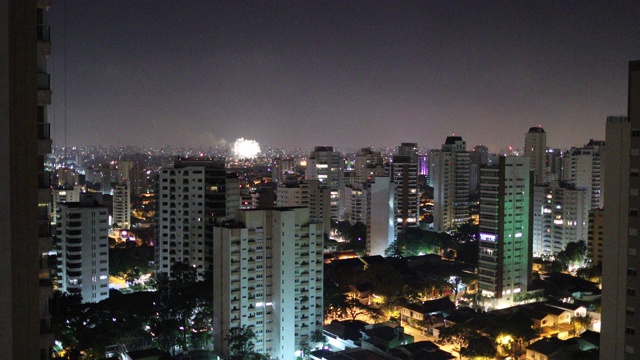 除夕夜烟花在城市中爆炸视频素材画面2