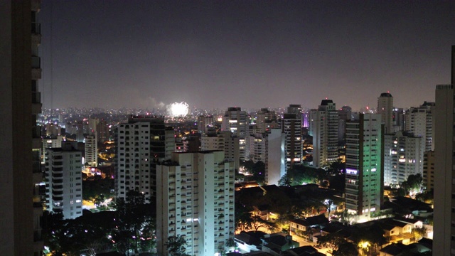 除夕夜烟花在城市中爆炸视频素材画面3