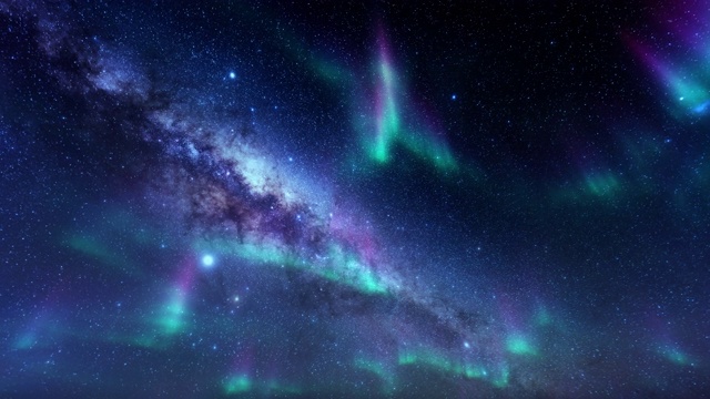 美丽的延时北极光抵御星空，4K视频素材画面1