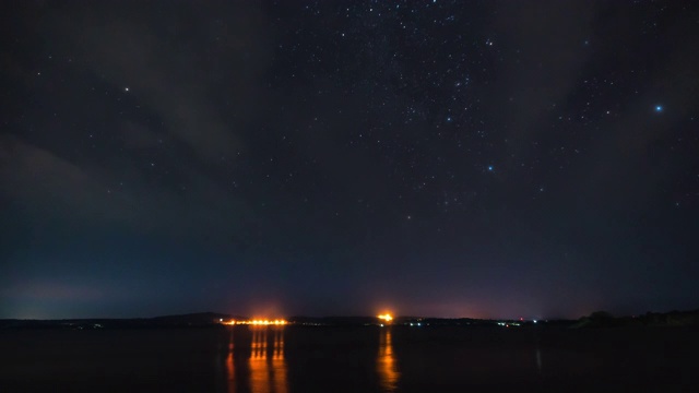 延时:恒星轨迹星系宇宙移动在当地湖泊夜晚视频素材