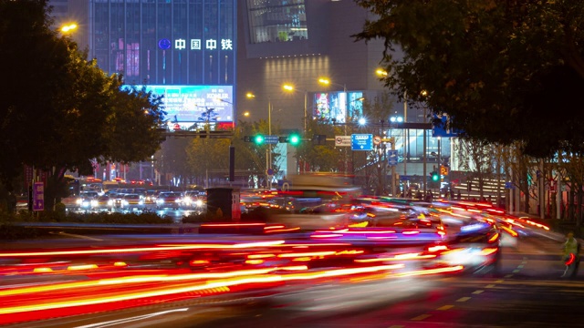 青岛城市交通街道夜景时间照明时间流逝全景4k中国视频素材