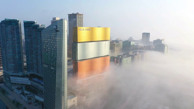 中国澳门现代摩天大楼的无人机视角视频素材画面1