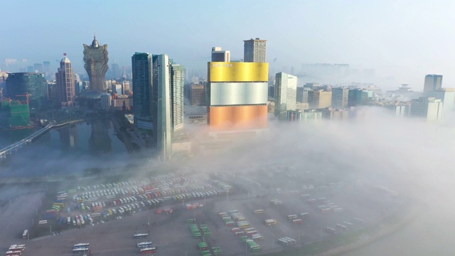 中国澳门现代摩天大楼的无人机视角视频素材画面4