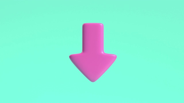 3d渲染运动粉红色箭头指向下绿色背景视频素材画面1