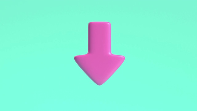 3d渲染运动粉红色箭头指向下绿色背景视频素材画面2