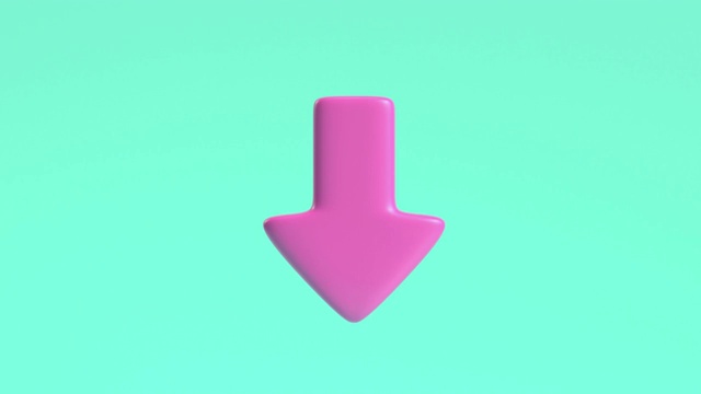 3d渲染运动粉红色箭头指向下绿色背景视频素材画面3