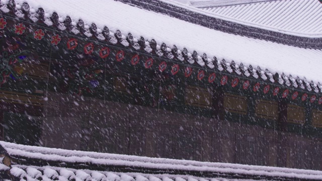 韩国全罗南道，若溪山/顺天溪松光沙寺的冬季雪景视频素材