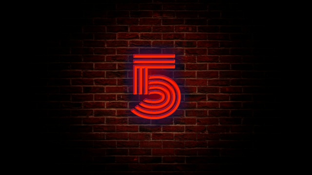 第5号砖墙背景上的霓虹灯动画视频素材画面1