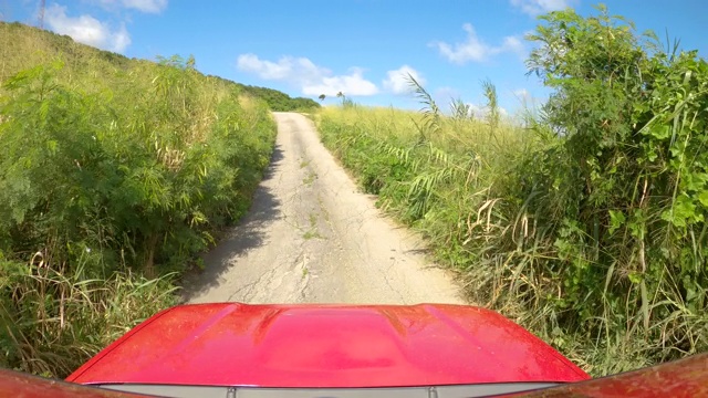 POV:驾车沿着风景优美的柏油路穿过加勒比海的一个岛屿。视频素材