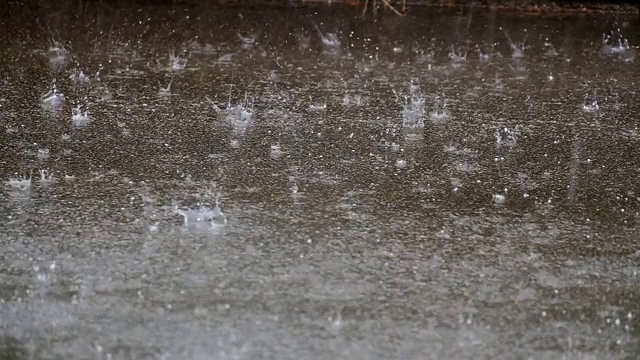 在夏季，大地上有大雨和冰雹视频素材