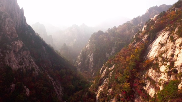 韩国江原道，秋色雪山的浓雾岩石视频素材