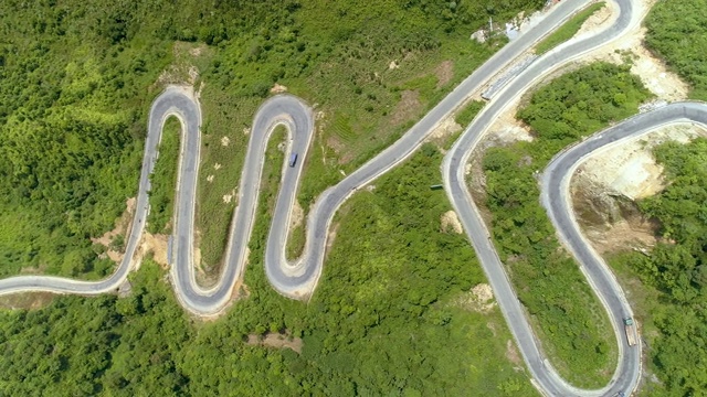 顶部视图的曲线道路通过树木视频素材