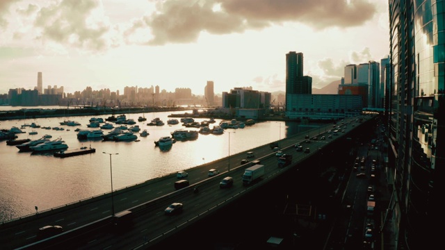 香港启德观塘观塘海滨长廊的无人机影像视频素材