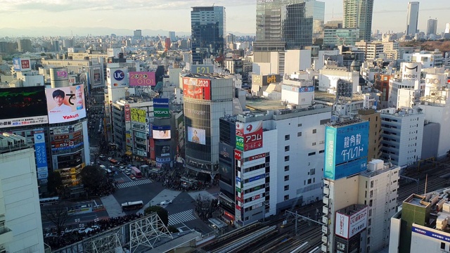 日本东京涩谷十字路口鸟瞰图。视频素材