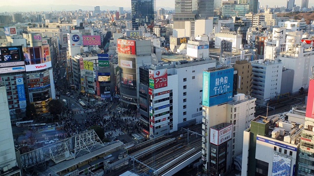 日本东京涩谷十字路口鸟瞰图。视频素材