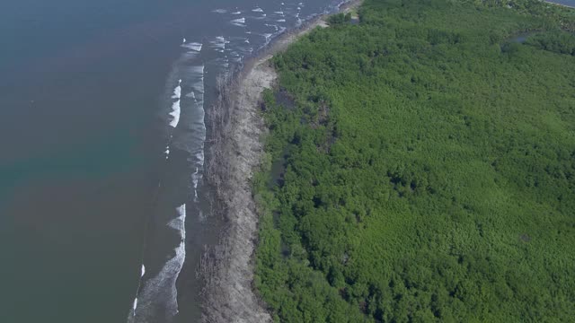 鸟瞰图俯瞰海浪冲击海滩，在扎卡特岛，哥斯达黎加。视频素材