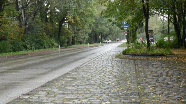 汽车在乡村道路上行驶。下降。雨- - - - - -视频素材画面1