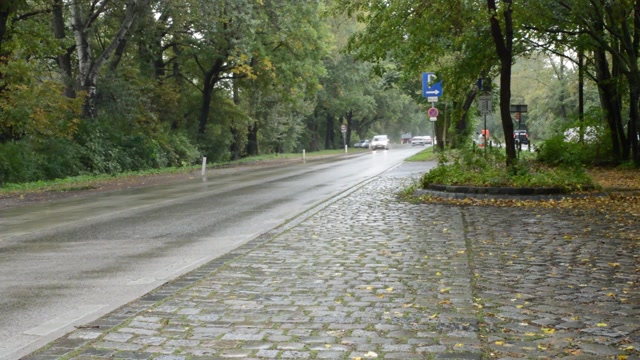 汽车在乡村道路上行驶。下降。雨- - - - - -视频素材画面4