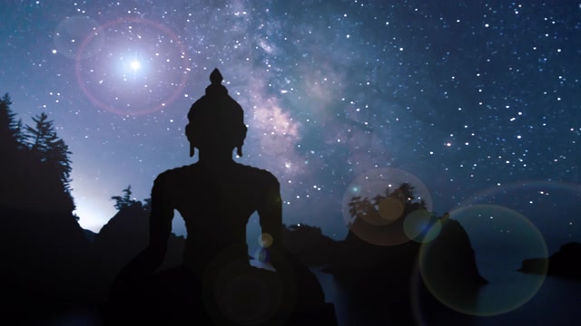 佛的剪影在夜空景观视频素材画面1