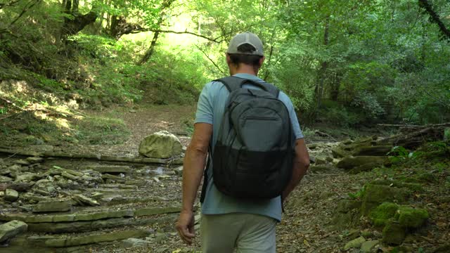 老年人在山林中徒步旅行视频素材